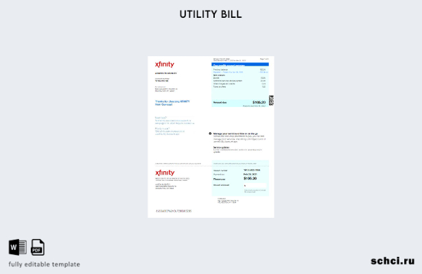 цифровая загрузка шаблона словесной версии счета за коммунальные услуги Xfinity 